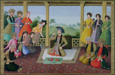 Ms E-14 f.98a Shah Suleyman II (1641-91) e i suoi cortigiani da Persian School